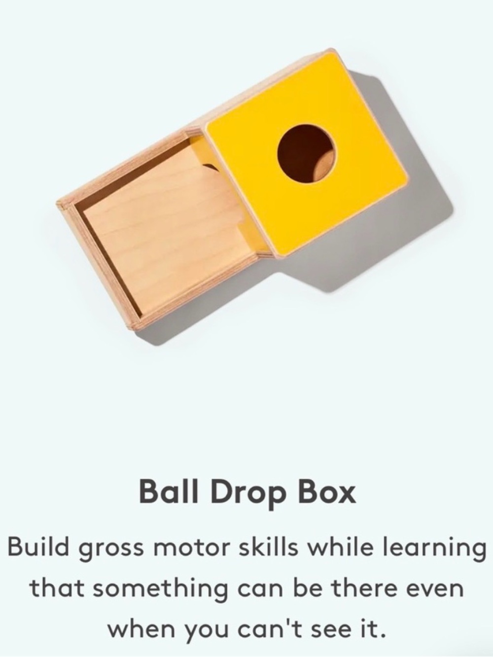 Lovevery ball drop box from the Inspector play kit (7-8 months)